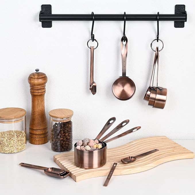 Measuring Cups and Spoons Set, Copper Measuring Cups and Spoons Set 17, Stainless Steel Metal 7 Measuring Cups and 9 Measuring Spoons with 1 Leveler for Kitchen & Baking