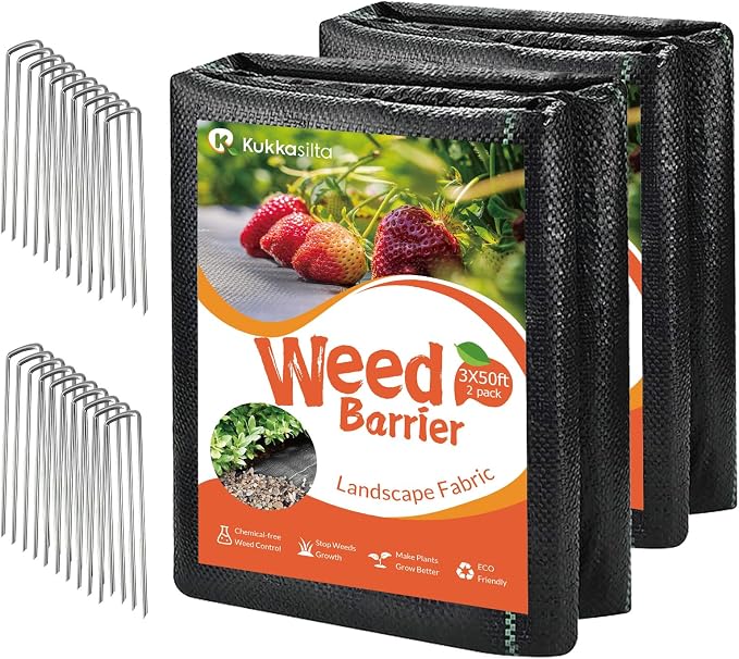 3ftx100ft Weed Barrier Landscape Fabric Heavy Duty | Premium 3.2oz Gardening Weed Control Mat,Ground Cover for Gardening,Farming with 20 U-Shaped Securing Pegs