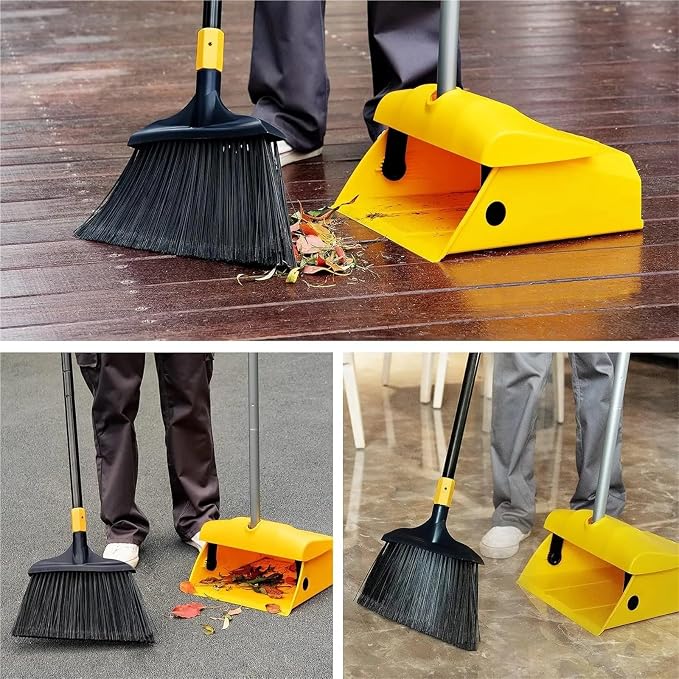 Commercial Broom and Dustpan Set with Windproof Cover Outdoor Indoor 2 Plus 1 for Courtyard Garage Lobby Mall for Courtyard Garage Restaurant Lobby Patio