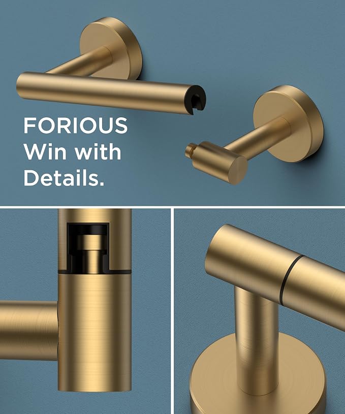 FORIOUS Toilet Paper Holder Wall Mount, Stainless Steel Rustproof Double Post Pivoting Tissue Roll Holder for Bathroom, Commercial Toilet Paper Dispenser (2 Pack, Brushed Gold)