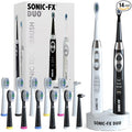 Sonic-FX Duo Rechargeable Electric Toothbrush Set - with 14 Brush Heads, 3 Modes, Smart Auto-Timer, Charging Dock Holder - Dual Handle Electric Tooth Brush for Adults & Kids, Black and White