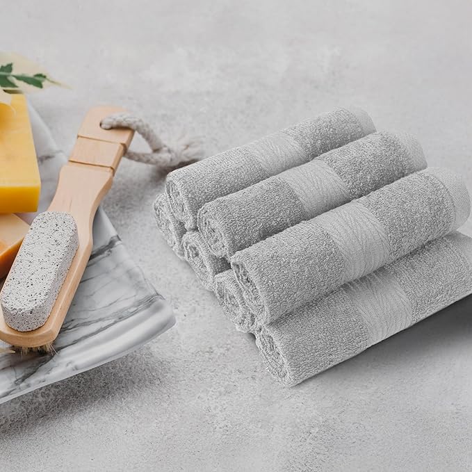 Amazon Basics Highly Absorbent Cotton Washcloths for Bathroom, Machine Washable, Fade-Resistant, 12 x 12 inches, Gray, 12-Pack