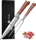 YOTSUBA Japanese Carving Knife and Fork Set, Razor-Sharp German Stainless Steel, Full Tang Ergonomic Rosewood Handle, Slicing Knife for Meats, BBQ & Brisket, Premium Gift