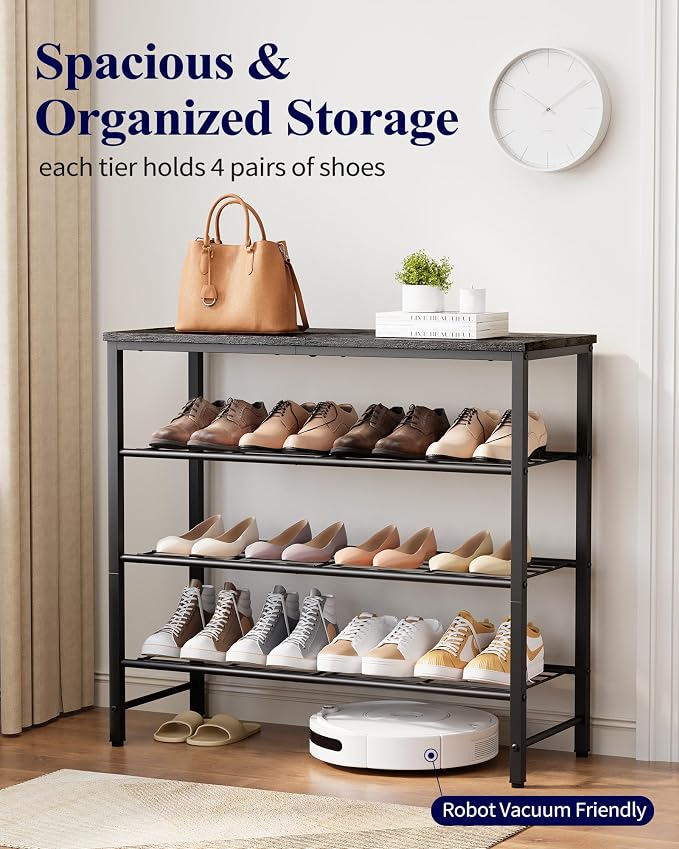 Kitsure Shoe Rack for Closet, Shoe Organizer with Leveling Feet, Sturdy & Rust-Proof Shoe Storage for Entryway, Bedroom, Living Room, 29.5" x 11.4" x 24.8", Black