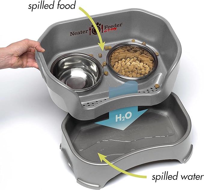 Neater Pet Brands Neater Feeder Deluxe Mess Proof Dog Bowls Elevated for Large Dogs Over 40 lbs, Made in USA, No Spill Raised Dog Food Bowl Stand Feeding Station, Food and Water Bowl Set, Gunmetal