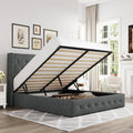 Allewie Queen Size Lift Up Storage Button-Tufted Bed Frame Dark Grey | Modern Wingback Headboard, Hydraulic Support Storage, No Box Spring Needed