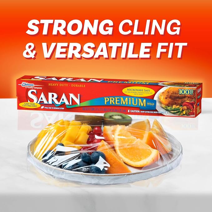 Saran Premium Plastic Wrap, Bulk Food Storage, Easy Dispense, 1,200 Sq Ft