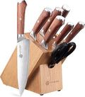 YOTSUBA 8PCS Japanese Style Natural Rosewood Knife Set with Block | High Carbon Stainless Steel, Ultra Sharp, Full Tang Construction, Poke-Proof Construction, Ergonomic Kitchen Knives