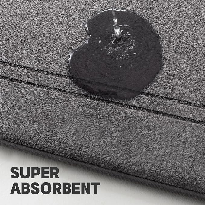 YIHOUSE Memory Foam Bath Mat Set, Non Slip Bath Mats for Bathroom, Super Soft and Water Absorbent Bath Rug Set, Machine Washable U Shape Toilet Mats, Dark Grey