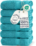 Chakir Turkish Linens 6 Piece Washcloth Set, 100% Cotton Turkish Washcloths for Bathroom, Luxury Soft Absorbent Face Towels, 13 x 13 Inches, Aqua