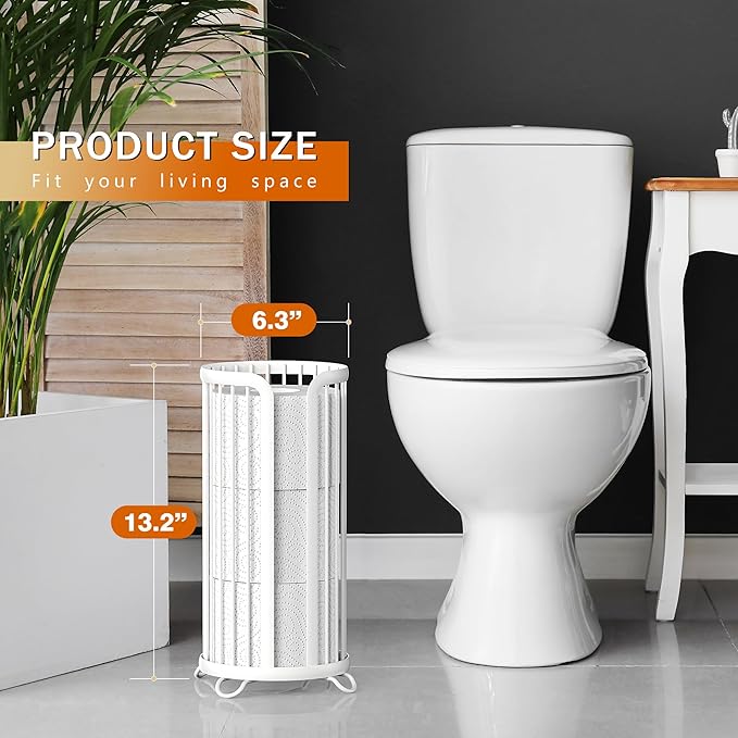 Bunoxea Toilet Paper Holder Stand, Freestanding Toilet Tissue Organizer, Minimalistic Storage Solution, Reserve Mega Rolls,Modern -2PACK White