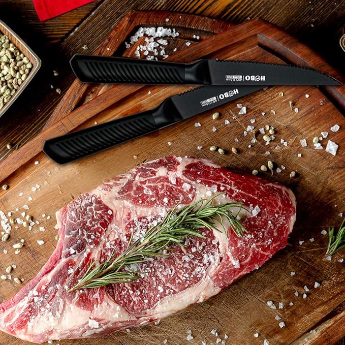Knife Block Set, 15 Piece Kitchen Knife Set with 6 Steak Knife Set with Sharpener Chef Knife High German Carbon Stainless Steel Knife with Wooden Block Bread Knife Boxed | High German Carbon Stainless Steel, with 6 Pieces Steak Knives, with Sharpener a...