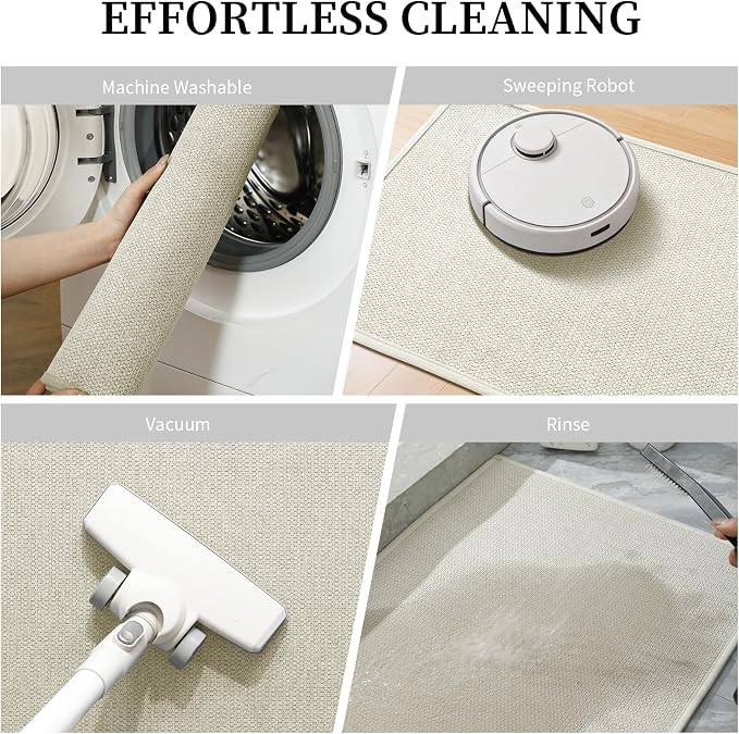YIHOUSE Beige Bathroom Rugs Sets 4 Piece, Quick Dry Thin Bath Mat with Toilet Rug, Non Slip Absorbent Machine Washable, Bath Runner Rugs for Bathtub Sink Home Decor