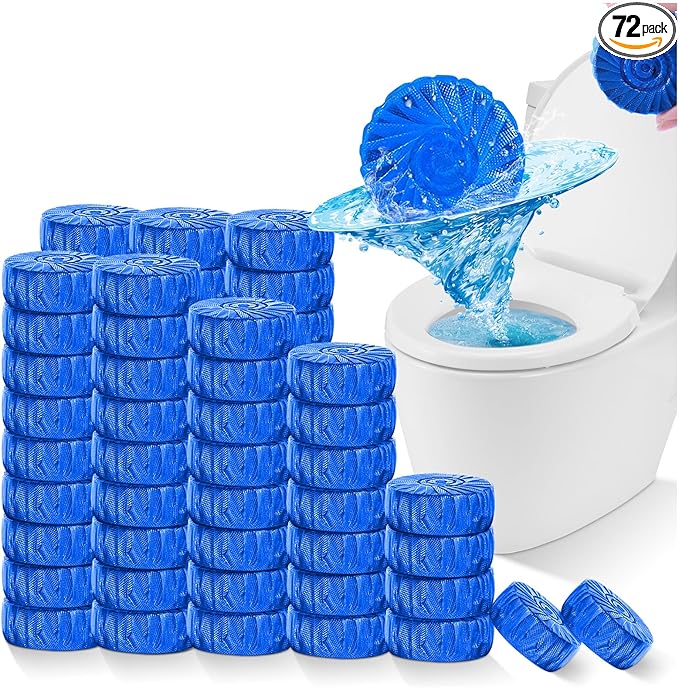 KIISIISO Automatic Toilet Bowl Cleaner Tablets Blue 72 Pack, Drop-In Tank Cleaner for Bathroom, Prevent Stains & Deodorize, Septic Safe, Long-Lasting Cleaning Tabs - Fresh Scent