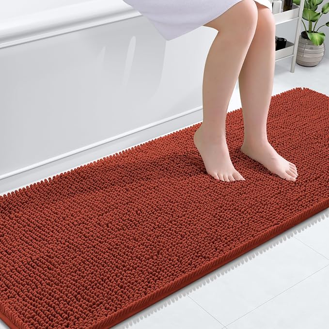 OLANLY Bathroom Runner Rugs 70x24, Soft Absorbent Chenille Bath Rugs, Rubber Backing Quick Dry, Machine Washable Long Bath Mats for Bathroom, Tub and Shower, Home Decor Accessories, Rustic Terracotta