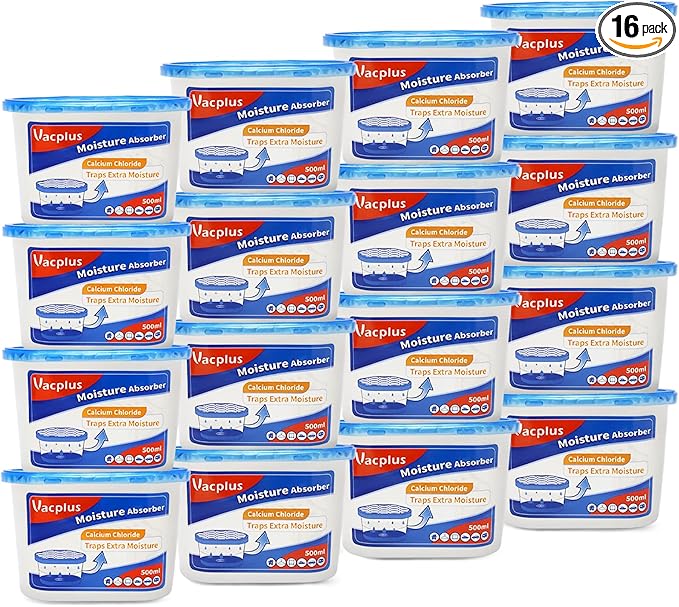 Vacplus Moisture Absorbers 16 Pack, 10.5 Oz, Humidity Absorber Boxes Attracts Extra Moisture from Your Bathroom, Closet, Kitchen, Dehumidifier for Closet (Fragrance Free), Blue