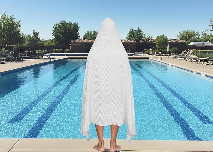 COTTON CRAFT Hooded Bath Towel for Adults – 2 Pack 100% Cotton Bath Sheet | Waffle Weave Oversized 35x70 inch Ringspun Terry Bath Wrap with a hood - Soft Super Absorbent Quick Dry – 450 GSM – White