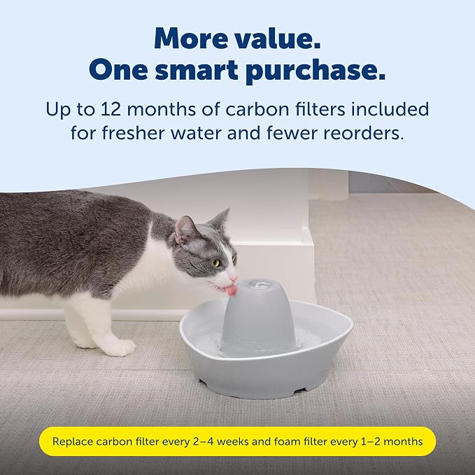 PetSafe Creekside Ceramic Pet Fountain, 60 Oz, Extra Filters | 60 Oz Capacity, Whisper-Quiet Flow, Includes 12 Extra Carbon & 2 Extra Foam Filters, Dishwasher Safe, Cats & Small Dogs