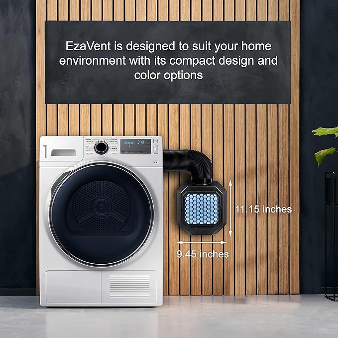 EzaVent Indoor Dryer Full Set Vent with 4 Filters, 8ft PVC Aluminium Duct Hose and Fittings Only for Electric Dryers - 1 Year Warranty (Black EzaVent Full Set)