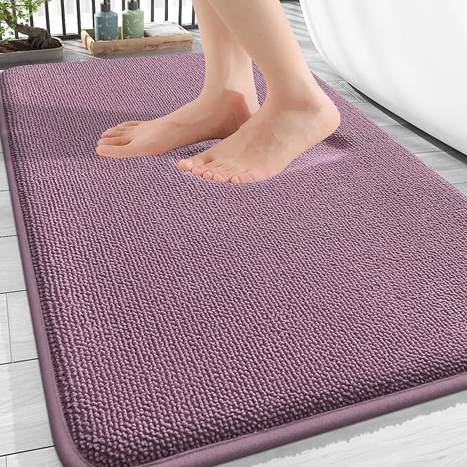 OLANLY Thick Memory Foam Bathroom Rugs 30x20, Absorbent Bath Mat, Deep Plum | Soft Quick Dry Bath Rugs Mats, Non-Slip, Machine Washable Carpet for Bathroom Floor, Tub and Shower, Home Decor Accessories