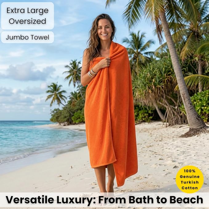 SALBAKOS Luxury 100% Turkish Cotton Bath Sheet 40x80 in (1-Piece, Orange) | Extra Large Jumbo Oversized Bathroom and Beach Towel, Super Soft Highly Absorbent Thick Premium Hotel Quality, Made in Turkey