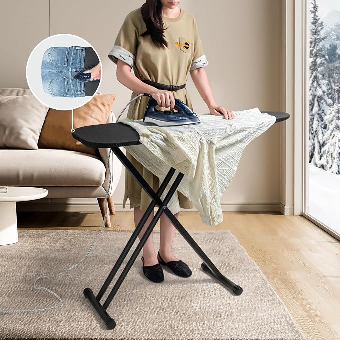 Duwee 13"×43" Ironing Board with Heat Resistant Cover Thicken Felt Pad | Folding Adjustable Height Compact Ironing Board,Strong Legs,Black