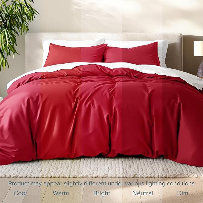 Bare Home Duvet Cover - Oversized King Size Bedding Set - Premium 1800 Super Soft Collection - Lightweight, Cooling - Soft Breathable Duvet Cover (Oversized King, Red)
