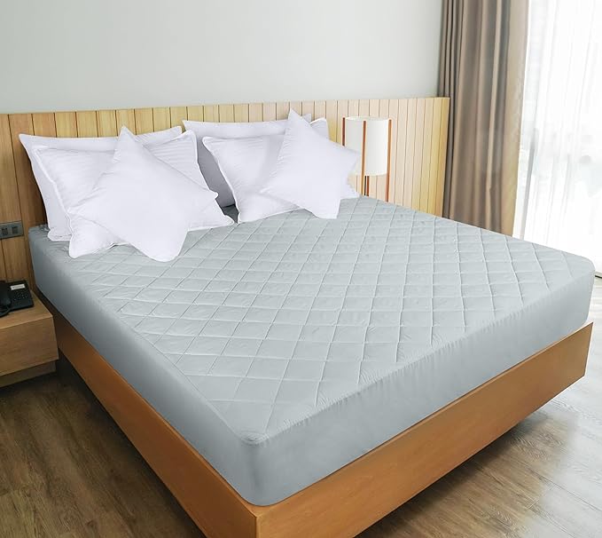 Quilted Fitted Mattress Pad, Full Mattress Protector Topper with Deep Pocket Stretches up to 16 Inches, Machine Washable Mattress Cover by Utopia Bedding (Light Grey)