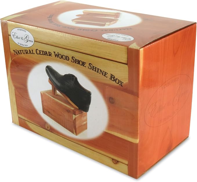 HANGERWORLD Natural Cedar Wood Shoe Shine Box with Foot Rest