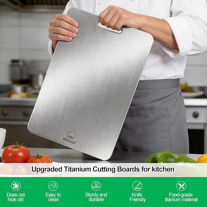 Titanium Cutting Board Set – 100% Pure Titanium, Food Grade | Steel Chopping Boards for Kitchen,Knife-Friendly, Dishwasher Safe, Cutting Boards Non Toxic for Meat, Vegetables, Fruit