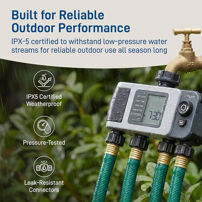 Orbit B-hyve XD 4-Port Smart Hose Watering Timer - App Controlled - Smart WeatherSense - Bluetooth Sprinkler Timer with Remote Control - Multi Outlet Yard Irrigation System - 24634