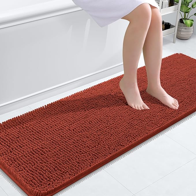 OLANLY Bathroom Runner Rugs 59x20, Soft Absorbent Chenille Bath Rugs, Rubber Backing Quick Dry, Machine Washable Long Bath Mats for Bathroom, Tub and Shower, Home Decor Accessories, Rustic Terracotta