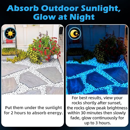 NAMTSO White Glow in the Dark Rocks Outdoor Garden Decor, 500 pcs, 2.3 lbs | Large 0.6"-1.1"/pc, Resin Glowing Pebbles, Luminous Stones for Landscaping, Patio, Backyard, Lawn, Aquarium & Fish Tank Decor