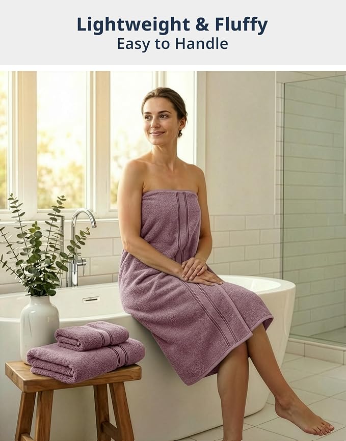 LANE LINEN Bath Towel Set Absorbent Quick Dry 100% Cotton - Wishful Mauve | Towel Sets For College Dorm - OEKO-TEX Certified, Zero-Twist Durability, Zero-Twist Cotton, Terry Weave Comfort