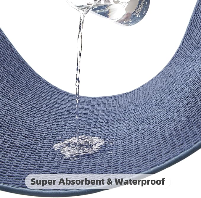 TYUU Bathroom Rugs Non Slip Washable, Super Absorbent Thin Bath Mat Quick Dry Low Pile Bathroom Rug, Denim Blue 24"x47"