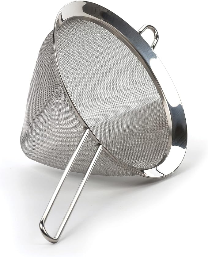 RSVP International Endurance Kitchen Collection, Stainless Steel Fine Mesh Conical Sieve/Colander, Multi-Purpose for Cooking, Baking, Loose Leaf Tea, Bar Strainer Cocktails, 8-Inch