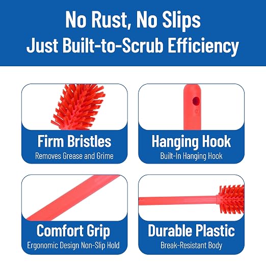SPARTA Large Water Bottle Brush Ideal for Wide-Mouth Jars, Bottles and Tumblers, Dishwashing Tool with Handle for Home and Commercial Kitchens, Plastic, 12 Inches, Red, (Pack of 6)