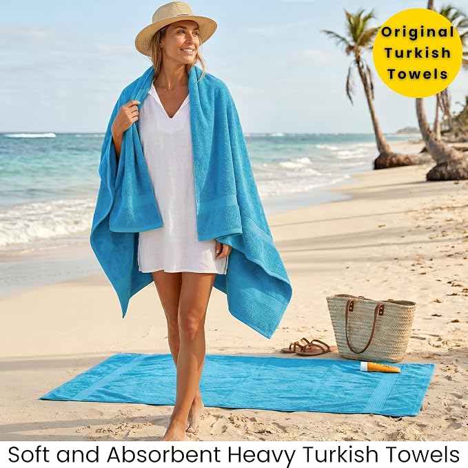 SALBAKOS 2-Piece 100% Turkish Cotton Bath Towels, X-Large 35x70, Aqua Blue | Oversized Bath Sheet Towel for Bathroom & Beach, Thick, Super Soft, Highly Absorbent, Premium Hotel Quality, Made in Turkey