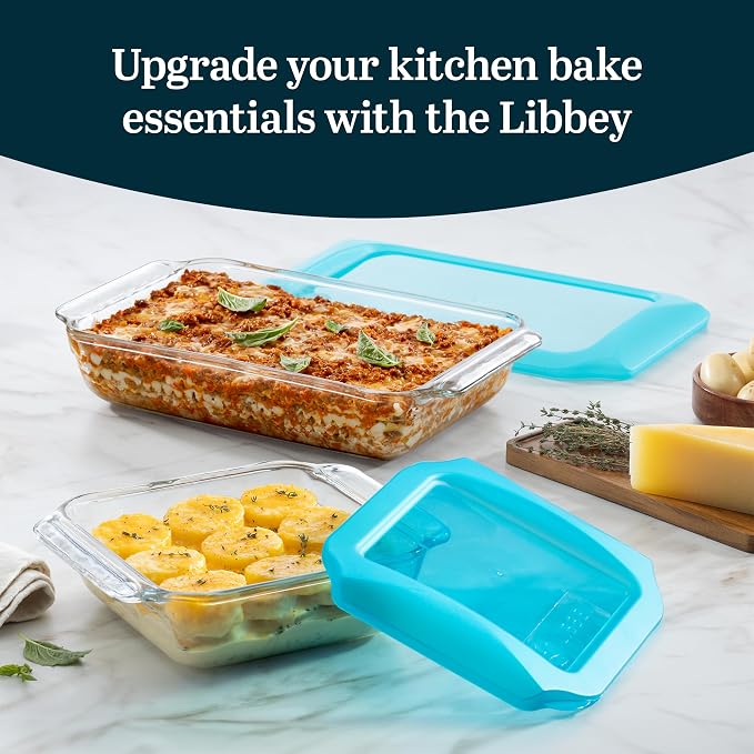 Libbey Baker’s Premium 5 Piece Glass Baking Dish Set, Stackable Casserole Dish with Lid Set, Baking Glassware for Casseroles, Lasagna, Brownies