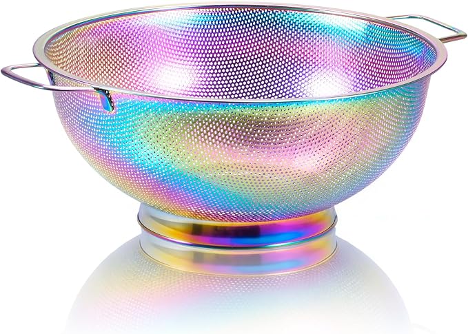 Rainbow Strainer for Kitchen, 3QT, Stainless Steel Colander with Handle for Fruits Vegetables Cooking Food, Dishwasher Safe
