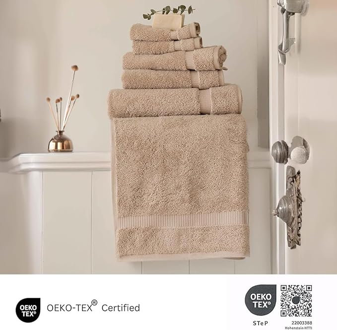 SALBAKOS 100% Turkish Cotton Bathroom Towel Set of 6-Piece, Taupe | 630 Gsm Thick Super Soft Highly Absorbent 2 Bath + 2 Hand + 2 Washcloth Towels Sets, Giftable, Hotel Quality, Made in Turkey
