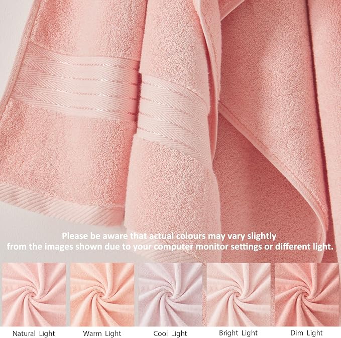 COZYART Luxury Bath Towel Set 6 Pcs, Soft Pink 100% Turkish Cotton 650 GSM | OEKO-Tex 100 Certified Zero Twist Ring Spun, Soft Absorbent Quick Dry, Plush Fluffy, Breathable Hotel Quality for Daily Use