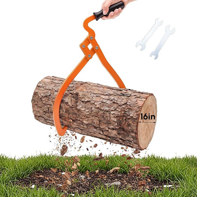 Blulu 1 Pcs 16 Inch 2 Claw Log Tongs Logging Skidding Tongs with Non Slip Grip Stainless Steel Hand Log Grapple Lifter Handling, Dragging, Carrying Tool for Moving Wood Trees