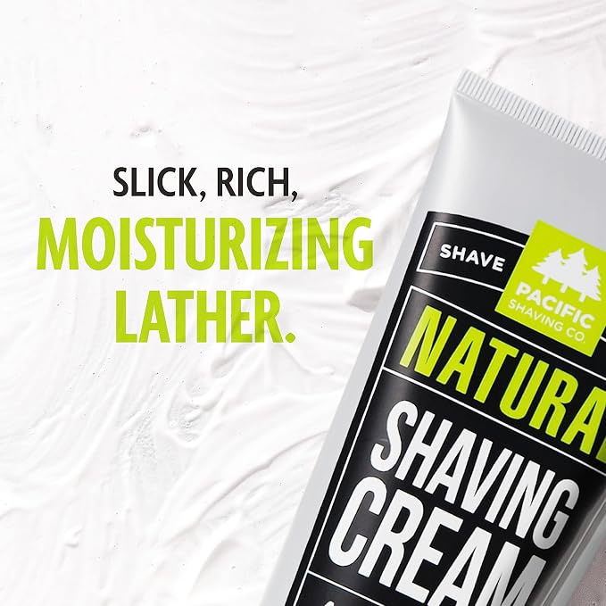 Pacific Shaving Company Natural Shaving Cream - Shea Butter + Vitamin E Shave Cream for Sensitive Skin - Clean Formula for a Smooth, Anti-Redness + Irritation-Free Shave Cream (3.4 Oz + 7 Oz, 2 Pack)