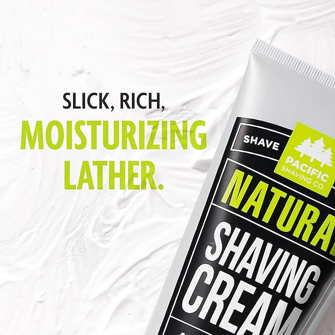 Pacific Shaving Company Natural Shaving Cream - Shea Butter + Vitamin E Shave Cream for Hydrated Sensitive Skin - Clean Formula for Smooth, Anti-Redness + Irritation-Free Shave Cream (3.4 Oz, 3 Pack)