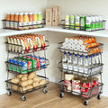 OKZEST Pantry Organizers and Storage Cart with Upgraded Metal Hub Casters | Fits under pantry shelf, Stackable fine-mesh wire baskets, 3-Tier rolling cart holds drink, snack, can, potato, onion, fruit