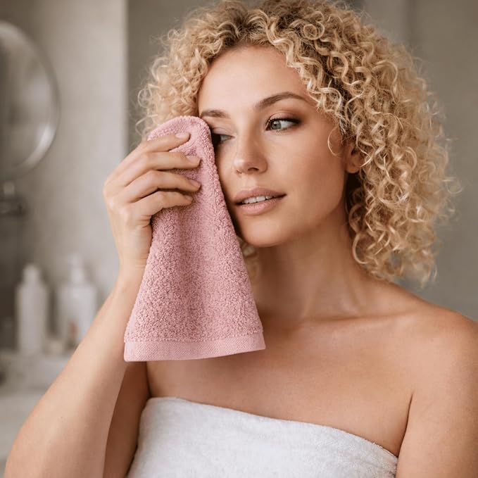 SALBAKOS 12-Piece 100% Turkish Cotton Washcloths and Face Towels, Rose | 13x13 in Standard Size Small Towel, Multi-use Bathroom & Kitchen, Thick Super Soft Absorbent Durable, Oeko-Tex Made in Turkey