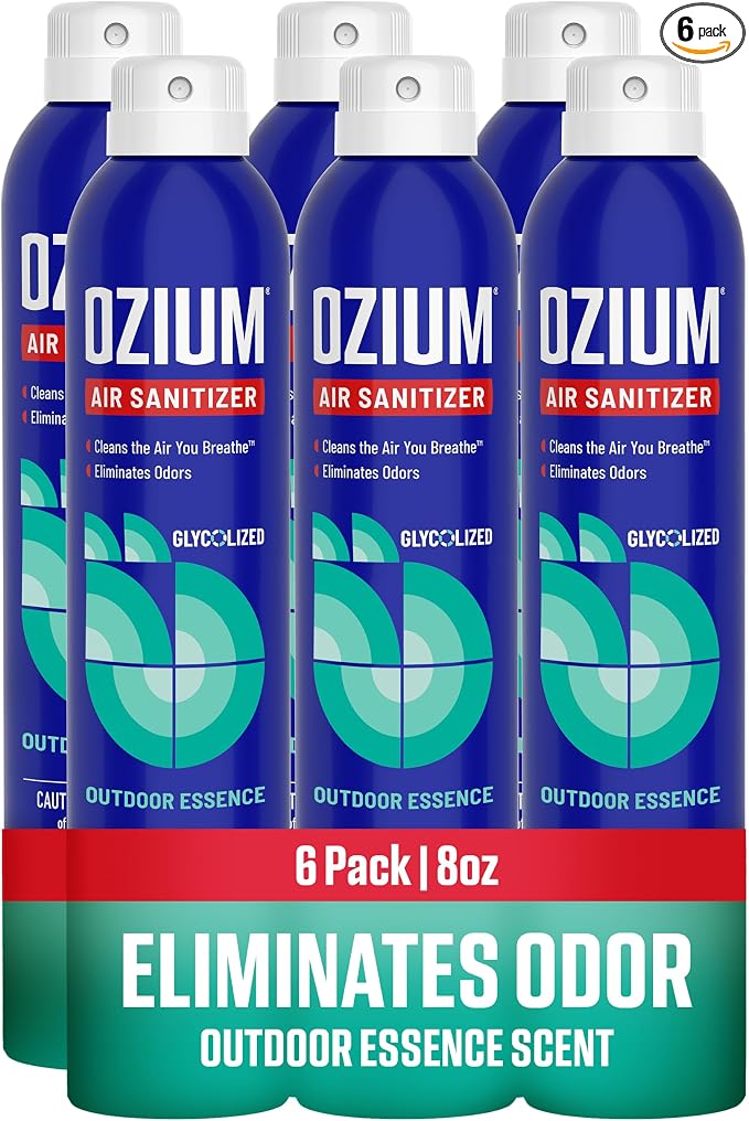 Ozium Air Sanitizer Spray - Room Odor Eliminator for Home, Car, and Office - Outdoor Essence - 8 oz Can - 6 Pack