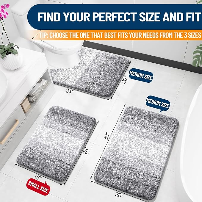 OLANLY Bathroom Runner Rugs Mat 40x20, Extra Soft Absorbent Microfiber Bath Rugs, Rubber Backing, Quick Dry, Washable Long Bath Mats for Bathroom, Tub and Shower, Home Decor Accessories, Light Grey