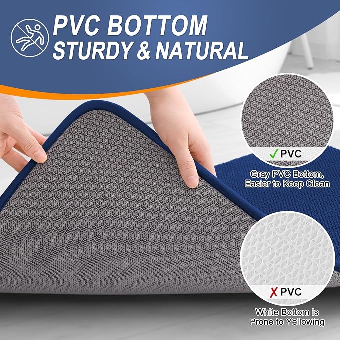 OLANLY Thick Memory Foam Bathroom Rugs 30x18, Soft Absorbent Bath Mat, Navy | Quick Dry Bath Mat Rugs, Non-Slip Mats, Machine Washable Carpet for Bathroom Floor, Tub and Shower, Home Decor Accessories